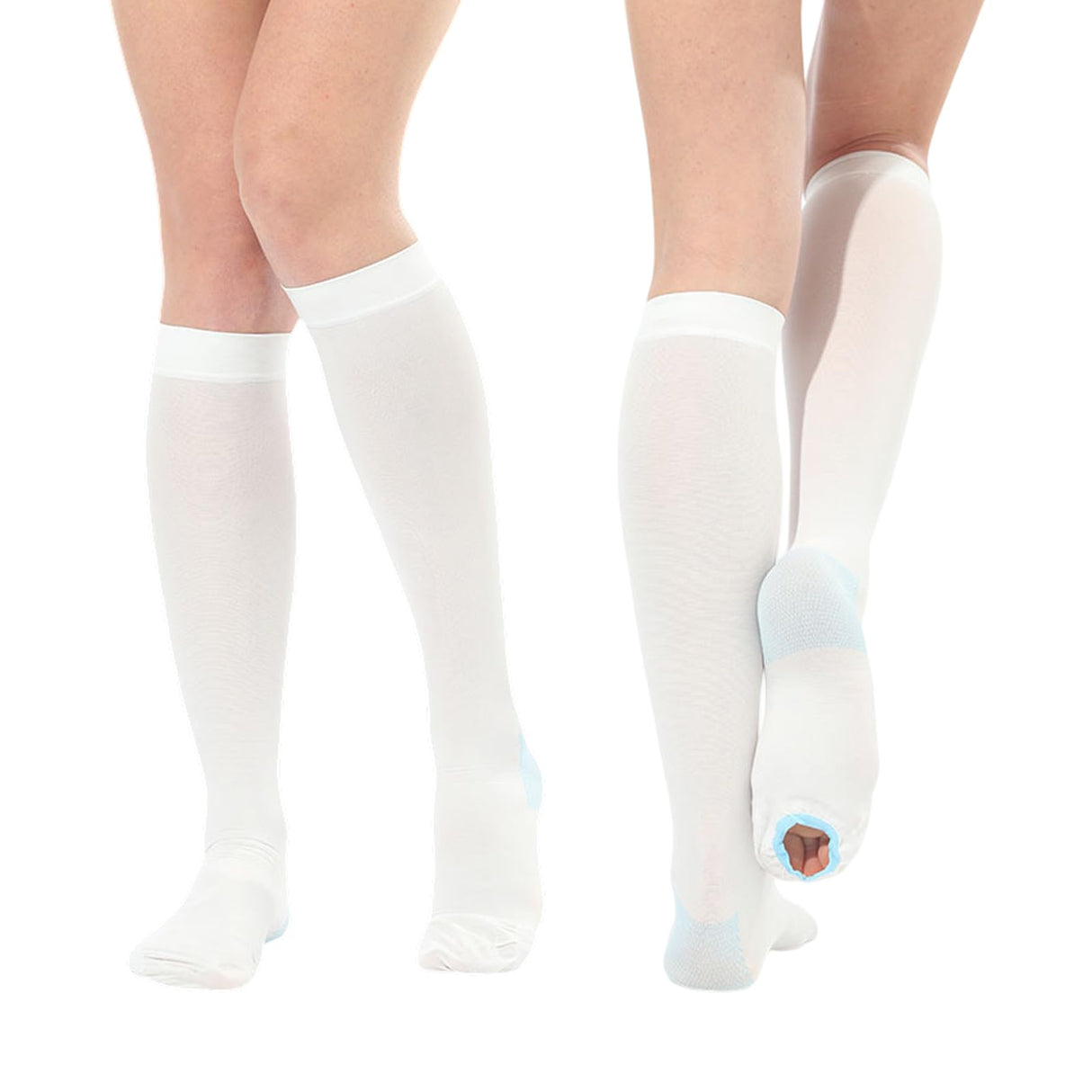 2Pairs Ted Hose Compression Stockings for Women and Men, Anti Embolism Compression Stockings, Surgical Compression Stocking, 15-20 mmHg Compression TED Hose with Inspect Toe Hole (Knee High, L)