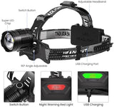 LED Headlamp Rechargeable 2Pack, 3000 Lumens Bright Head Lamp Βattery Include, 90° Adjustable Head Lights for Forehead with 3 Modes, Long Runtime & Waterproof Headlamps for Adults Camping Hiking