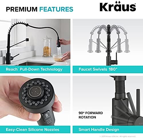 KRAUS Bolden Commercial Style 2-Function Single Handle Pull Down Kitchen Faucet in Matte Black, KPF-1610MB