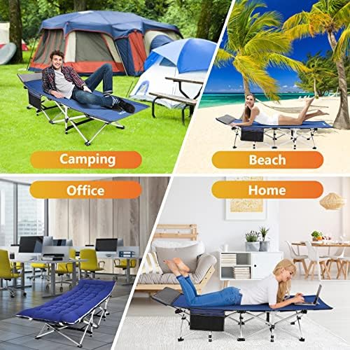 Homdox Camping cot Folding Outdoor Camping Travel Cot and Cot Pad - Quality Lightweight Portable Heavy Duty Adult Travel Cot Double Layer Oxford Portable Travel Camp Cots for Camp/Office/Home