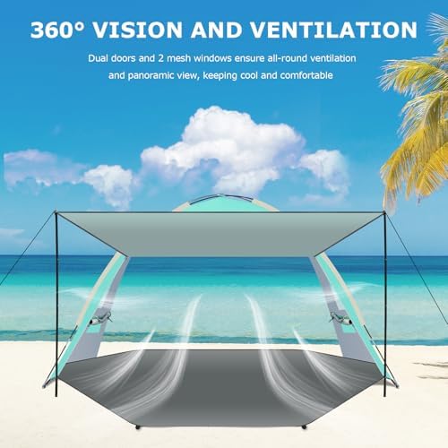 Gorich Beach Tent with Canopy - Easy Setup 3-6 Person Portable Sun Shelter, UPF 50+ UV Protection Sun Shade, Lightweight & Compact Beach Cabana for Family Travel