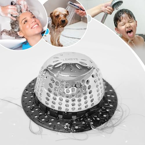 LEKEYE Shower Drain Hair Catcher/Bathtub Drain Cover/Drain Protector for Pop-Up & Regular Drains(Black)