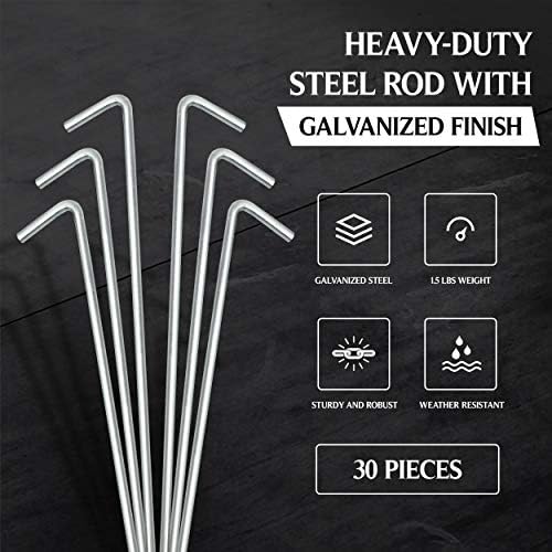Tent Stakes Heavy Duty Metal, Galvanized Rust-Free Yard Stakes, Garden Edging Fence Hook | Tent Stakes Metal for Outdoor Camping, Tent Garden Stakes for Gardening & Canopies, Tent Pegs - by Ram-Pro