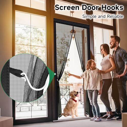 Upgraded Magnetic Screen Door, Heavy Duty Fiberglass Mesh, Quick Close Full Strip Magnets, Door Screen Magnetic Closure for Single Door Size 36 x 80 Inch, Screen Door Size 39 x 82 Black