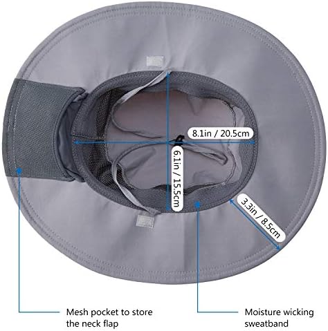 BASSDASH UPF 50+ Sun Fishing Hat Water Resistant with Detachable Neck Flap