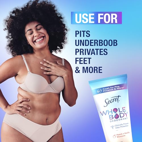 Secret Whole Body Deodorant Cream for Women, Peach & Vanilla Blossom Scent, Aluminum Free Deodorant, 72 HR Odor Protection, 3.0 oz