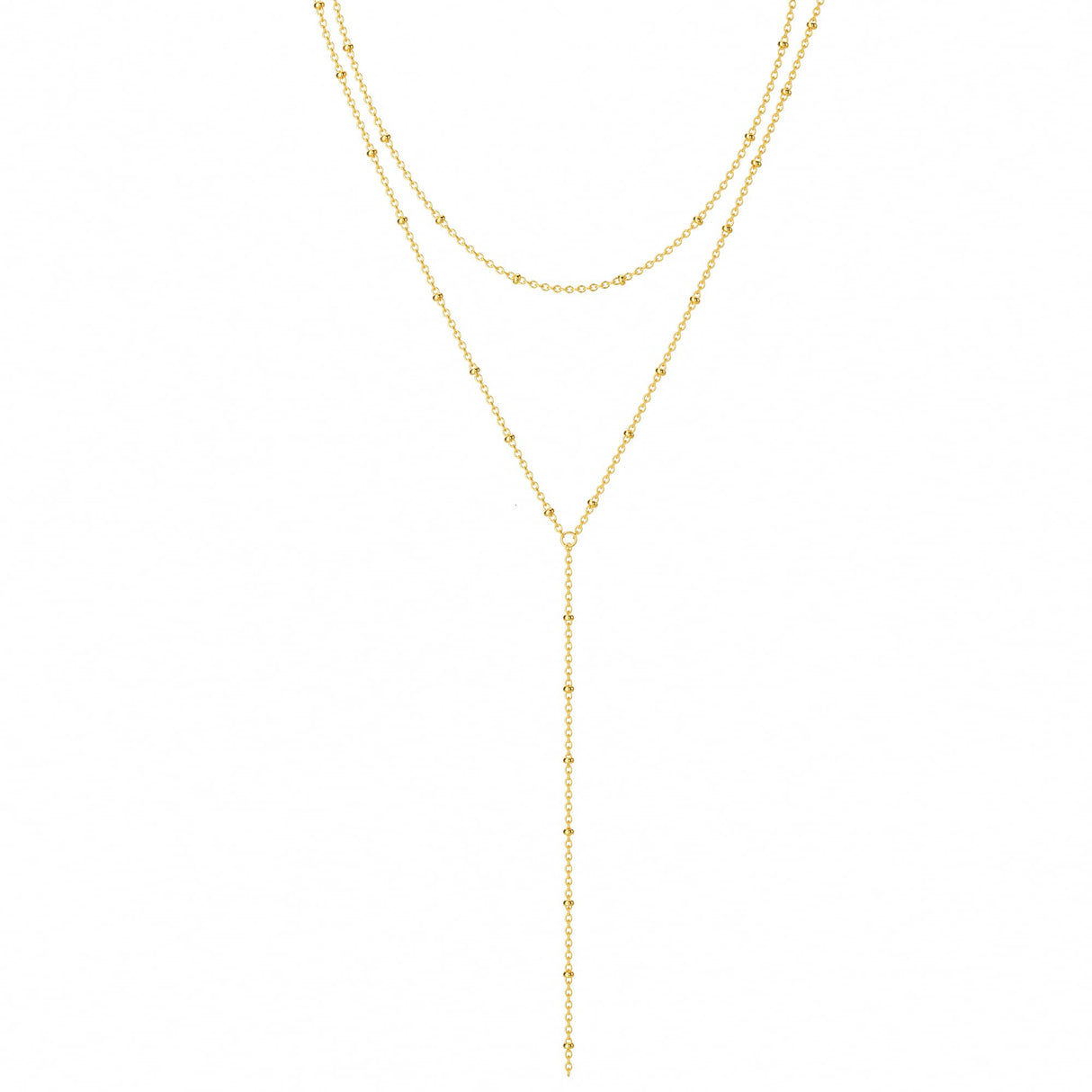 Foxgirl Lariat Gold Necklace for Women, Dainty Long Necklace 14k Gold Plated Satellite Y-Shaped Pendant Necklace Trendy Layered Chain Drop Necklaces Simple Gold Jewelry for Women Gift