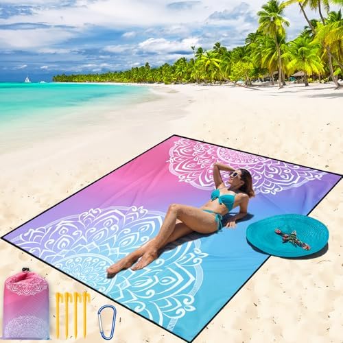 Beach Blanket Waterproof Sandproof Beach Mat 79" X 83" /10'x9'for 2-8 Adults Quick Drying Outdoor Picnic Mat Beach Accessories for Travel, Camping, Hiking