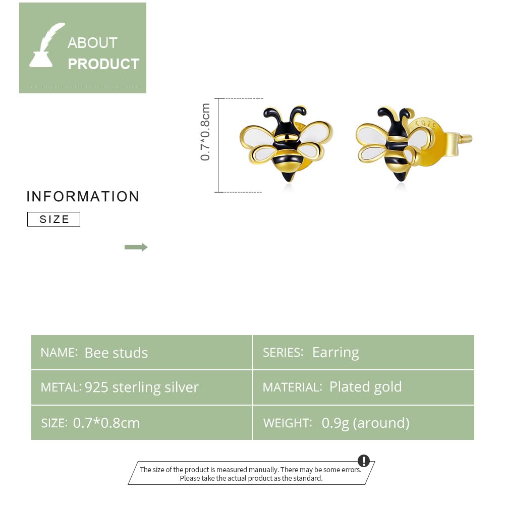 BABAMIA 925 Sterling Silver Bee Earrings For Girls Hypoallergenic Earrings Stud For Women Cute Jewelry Gift (Bee)