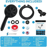 SparkPod 10-Mode Handheld Shower Head with Hose - 5" High Pressure Shower Head Set with Touch-to-Clean Nozzles, Built-In Power Jet, Stainless Steel 6ft Hose & Bracket (Midnight Black Matte)