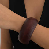 Hclian 3 Pcs Dark Brown Wooden Bangles Bracelets Set Chunky Stackable Statement Bracelets for Women Wide Irregular Geometric Bangles Jewelry Gift