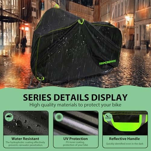 Bike Cover Waterproof Outdoor Storage for 2 Bikes, Bicycle Cover Rain Sun UV Dust Wind Proof with Storage Bag for Mountain Road Bike/Ebike (210D Black+Green, XXL Size for 2 bikes)