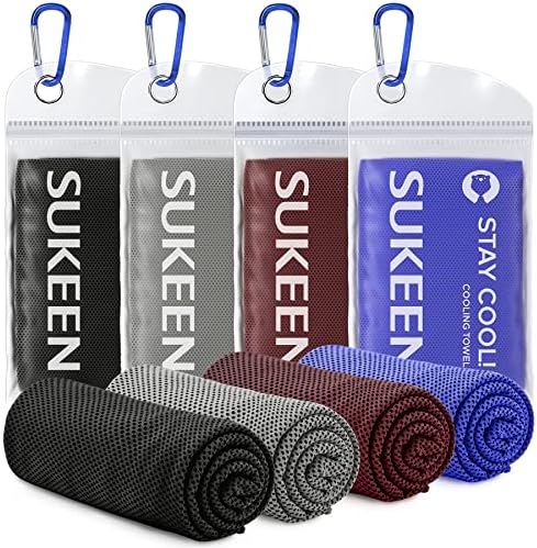 Sukkeen [4 Pack Cooling & Microfiber Towel (40'x12'),Soft Breathable Ice Towel for Yoga, Sport, Running,Gym & More Activities