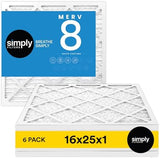Simply 16x25x1 Air Filter, MERV 8, MPR 600, 6 Pack, For Home AC Furnace & HVAC (Actual Size: 15.75"x24.75"x0.75") DUST, Pet, & Allergy Control