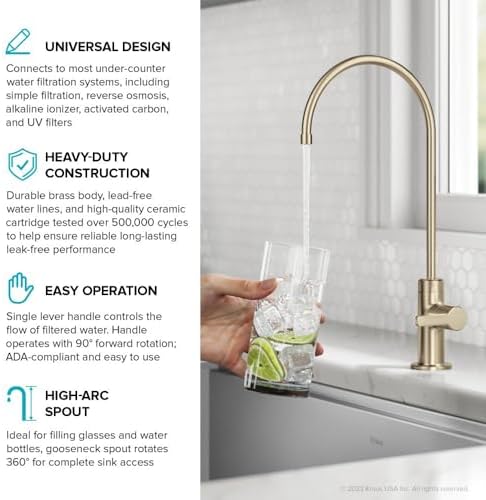 KRAUS Oletto Single Handle Drinking Water Filter Faucet for or Water Filtration System in Spot-Free Antique Champagne Bronze, FF-103SFACB