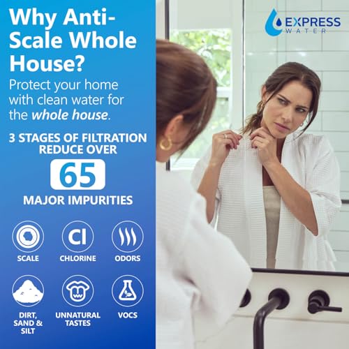 Whole Home Water Filter System| ANTI-SCALE | 3 Stage Water Purifier Whole Home, Top-Tier Anti-Scale Filter Specially Designed to Prevent Scale Build-Up, Protects Appliances, No More Descaler Solution