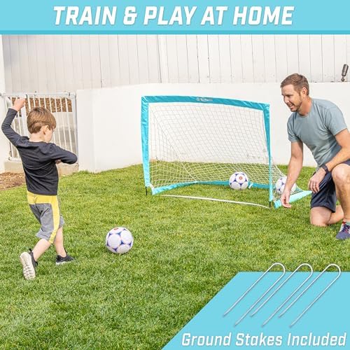 GoSports Portable Soccer Goals for Kids - 13 Color Options - Choose 4 x 3 ft or 6 x 4 ft - Team Tone Pop Up Nets for Backyard