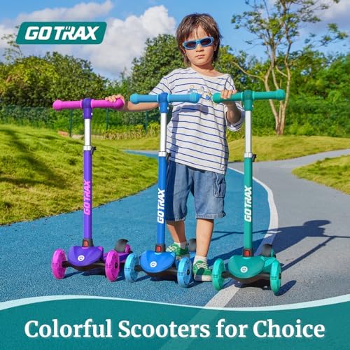 Gotrax KS1 Kids Kick Scooter, LED Lighted Wheels and 3 Adjustable Height Handlebars, Lean-to-Steer & Widen Anti-Slip Deck, 3 Wheel Scooter for Boys & Girls Ages 2-8 and up to 100 Lbs