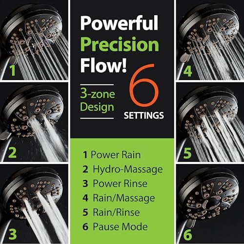 AquaDance High Pressure 6-Setting Oil Rubbed Bronze Handheld Shower Head with Stainless Steel Hose. Officially Independently Tested to Meet Strict US Quality & Performance Standards!