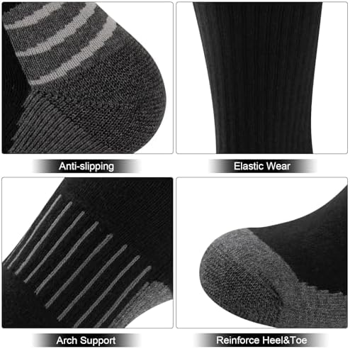 COOVAN Mens Cotton Crew Socks Moisture Wicking Cushioned Athletic Heavy Duty Work Boot Socks 6 Pairs