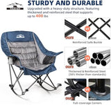 Oversized Rocking Camping Chair, Fully Padded Camp Chairs for Adults with Side Pocket and Cup Holder, Heavy-Duty 400lbs Capacity, Blue & Gray