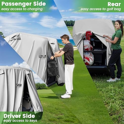 10L0L 2/4/4+2 Passenger Golf Cart Cover Fits for Yamaha EZGO Club Car, 420D Waterproof Durable Polyester Golf Cart Cover with Three Zipper Doors Windproof Sunproof - Black/Army Green/Sliver