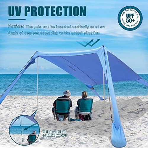 FBSPORT Beach Tent Sun Shelter, Portable Beach Shade Canopy UPF50+ with Sandbags for Outdoor Family Camping, Fishing, Backyard Fun, Picnic, 7 x 7ft