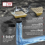 4 Inch Square Shower Floor Drain with Flange,Quadrato Pattern Grate Removable,Food-Grade SUS 304 Stainless Steel,Watermark&CUPC Certified, Brushed Gold