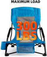 Outdoor Beach Chair for Adults Set of 2 PCS Portable Lightweight Low Back Sling Chair with Cup Holder, 300lbs Capacity Camping Chair for Patio, Lawn, Concert, Travel (Light Blue)