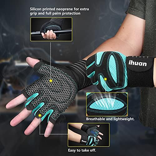 ihuan Ventilated Weight Lifting Gym Workout Gloves with Wrist Wrap Support for Men & Women, Full Palm Protection, for Weightlifting, Training, Fitness, Hanging, Pull ups