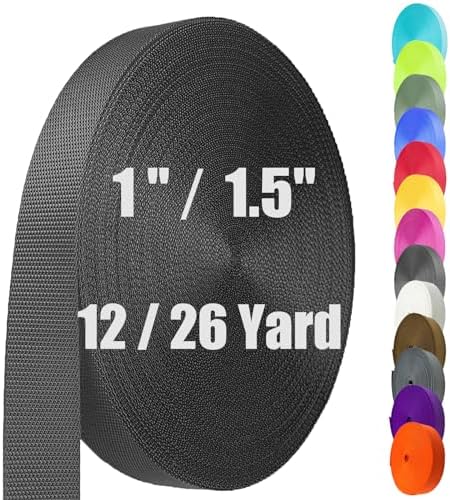 Nylon Webbing 1.5 Inch, Heavy Duty Nylon Webbing Strap 12 Yard,Durable Nylon Strapping for Indoor or Outdoor Gear, DIY Crafting, Repairing (Black, 1.5"-26 Yard)