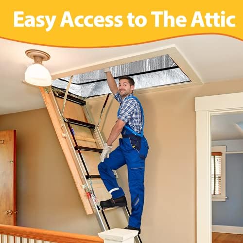 Attic Door Insulation Cover 25"x54"x11", Energy Saving Tent Attic Stairs Cover Ladder Pull Down Insulator, R-Value 15.5 Thicken Aluminum Foil Stairway Insulation with Zipper Fireproof
