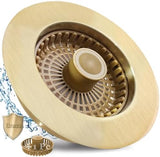 3 in 1 Kitchen Sink Stopper, Pop Up Kitchen Sink Drain Strainer, with an Extra Basket Strainer, Kitchen Sink Drain Stopper for US Standard 3-1/2 Inch, Brass Material Electroplate Gold