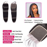 10A Brazilian Straight Human Hair 3 Bundles with Closure 16 18 20+14 Inch 100% Unprocessed Straight Virgin Hair Weave Bundles Human Hair with 4x4 HD Lace Closure