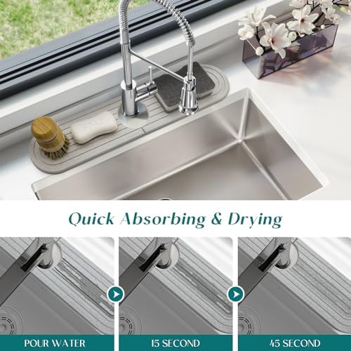 eormoe Diatomite Sink Splash Guard - DryingNeat Kitchen Faucet Mat, Instant Dry Water Absorbing Stone Tray for Sink, Durable Protector for Kitchen Bathroom Counter [Light Grey, 17.7" x 3.9"]