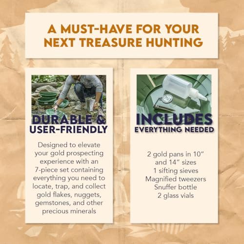 SE Gold Panning Kit - Complete Prospecting Set with Pans, Sieves, and More - Ideal for Beginners, Enthusiasts, Hobbists (GP5-KIT107)