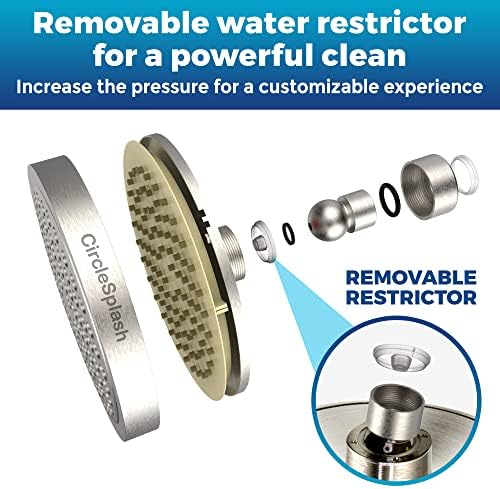 High Pressure Shower Head - Anti-Clogging Silicone Nozzles - 2.5 GPM Removable Restrictor - Easy to Clean Adjustable Replacement - easy to install with Plumbers Tape - 6 inch - Brushed Nickel Finish