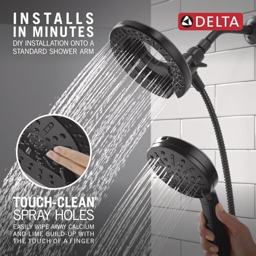 Delta Faucet 6-Setting In2ition 2-in-1 Dual Shower Head with ProClean Spray, Matte Black Round Shower Head with Hose, Hand Held Shower Head, Matte Black 75655BL