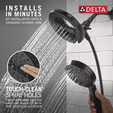 Delta Faucet 6-Setting In2ition 2-in-1 Dual Shower Head with ProClean Spray, Matte Black Round Shower Head with Hose, Hand Held Shower Head, Matte Black 75655BL