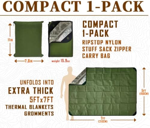 Heavy Duty Survival Blanket -Multifunctional Reflective Tarp Thermal Blanket - 60" x 83" Waterproof Sandproof for Camping Hiking Outdoors Multifunctional Emergency Blanket…