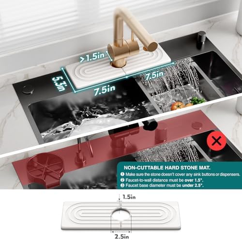 Dreatim Faucet Mat for Kitchen Sink - Wider Diatomite Fast Drying Stone Sink Tray, Super Absorbent, Prevents Moisture Buildup - Faucet Splash Guard for Bathroom Counter [Light Grey, 15x5.3inch]