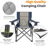 Outdoor Large Camping Chairs for Adults, Heavy Duty Camp Chair Support 800lbs, King Kong Folding Chairs with Padded and Pocket for Outside, Sports, Lawn, Built Durable and Reliable, Blue