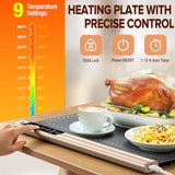 Warming Mat for Food Extra Large 36"x16", 500W Food Warming Mats for Countertop, Food Warmer Trays Chafing Dishes for Buffets Party, 9-Level Temp 12H Timer, Child Lock, Gatherings Portable
