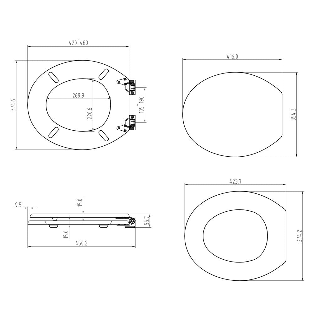 Universal Toilet Seat | Soft Close Hinges | Easy Clean | Quick Installation | Dark Grey