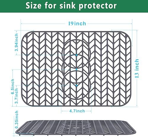 GUUKIN Sink Protectors for Kitchen Sink 19x13 & 24x12.5 & 13x11 & 26x14 & 28x14 & 29x15, Large Silicone Mats Grid for Bottom of Farmhouse Stainless Steel (19x12.5 with 3 Reserved Holes)