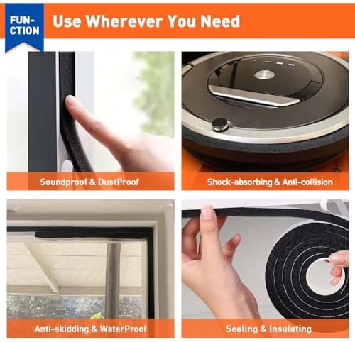 MAGZO Weather Stripping Door Seal 1 Inch W X 1/2 Inch T, Strong Adhesion and High Resilience Air Conditioner Foam Insulation for Cars, Total Length 13 Feet (6.5 ft x 2 Rolls)