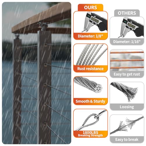 Stainless Steel Cable for Railing - 500FT 1/8" T316 Wire Rope Cable for Deck Railings System Kit