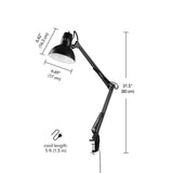 Globe Electric 56963 31.5" Multi-Joint Desk Lamp with Metal Clamp, Black, On/Off Rotary Switch on Shade, Partially Adjustable Swing Arm, Home Essentials, Reading Light, Office Décor