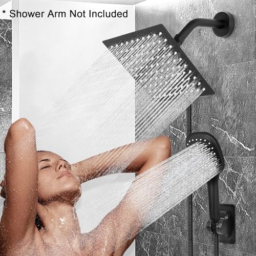 NearMoon Shower Head with Hose, High Pressure Stainless Steel Rain Shower and 3 Settings Handheld Spray Combo with Push Button Flow Control (8 Inch Showerhead Set, Matte Black)