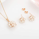 EVEVIC Rose Flower Necklace and Stud Earrings Set for Women,18K Gold Plated